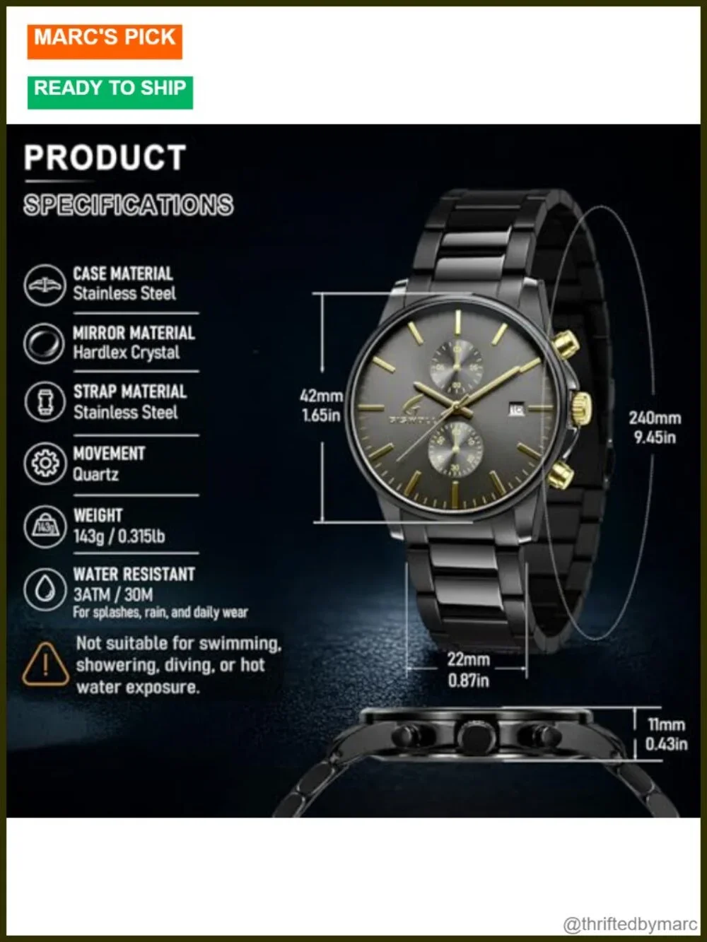 Stainless Steel Chronograph Quartz Wrist Watch - Water Resistant Luminous